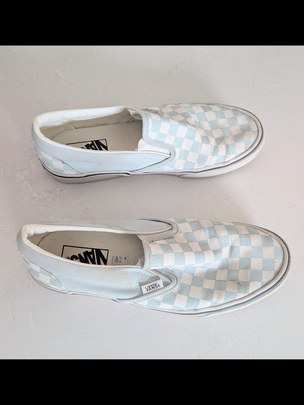 Vans Classic Slip-On Checkered Sneakers - Light Blue & White | Womens 9